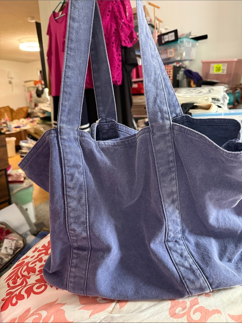 NWT 21 x 24 x 7” Casual Blue Canvas Denim Tote Bag or Diaper Bag xL
